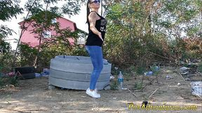 Fitness outdoors makes me empty my bladder fast - Wet her panties outdoor and smoke until they dry