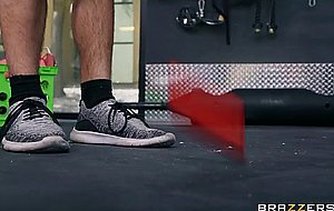 Voluptuous blonde MILF with massive tits rides a barely legal boy's young prick in the gym