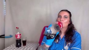 Nurse Ffw Having Fizzy Drink and Burping