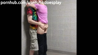 She Gets Picked Up &amp; Fucked in the Air At Public Bathroom