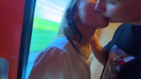 Extreme train ride with boobs on display between cars
