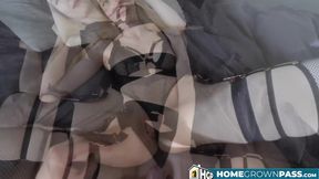 Shina Ryen in her black lingerie took a great fuck from behind to a hot creampie