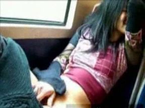 My cute Asian teen girlfriend masturbates in the train