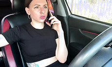 Attractive Young Woman Taking Selfies Inside Her Car