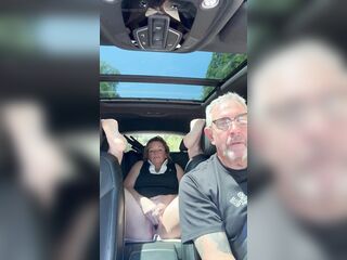 Wife Toys Her Snatch in the Back Seat Whilst Dad Drives, Road Journey