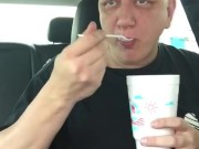 Piggy eating snacks at sonic