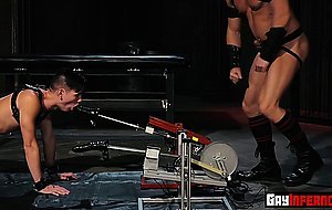 Hunks get their ass hardcore fucked by a dildo machine