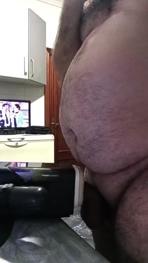 Handsome Mature Chubby with Big Fat Cock Fucking My Sex Machine Until I Cum Inside