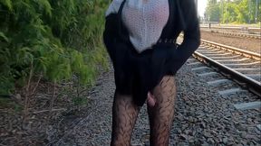 TEEN TRANS OLIVIA TRAIN RAILWAYS FLASH ROUND ASS AND DICK