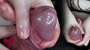 instruction video for milking pre-ejaculate. close-up of delaying and ruining the orgasm.