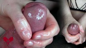 instruction video for milking pre-ejaculate. close-up of delaying and ruining the orgasm.