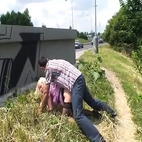 Pretty German blonde fucked behind the train station