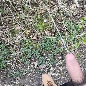 Long Piss in Slow Motion From Uncut Hairy Cock Outdoor