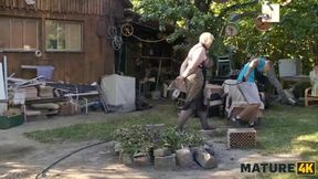 Curious Blonde Diana Enjoys an Outdoor Encounter with Two Strangers