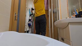 My friend let me take a shower at her bathroom. She has no idea that I'm filming myself doing it.