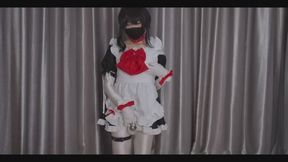 Shiny white silk maid costume