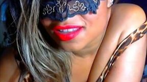 Sweet and sultry dark skin girl in the mask teases me
