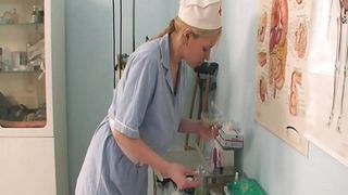 Busty blonde slut from Germany gets her mouth filled by her doctor