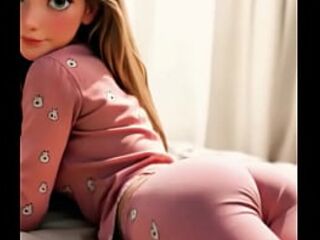 Wrapped in soft pink pajamas and morning light, Rapunzel looks as gentle as a fantasy. Her golden hair spills across the daybed like sunlight caught in fabric — warmth, comfort, and a touch of magic.