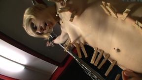 Hanging out pussy pinching humiliates