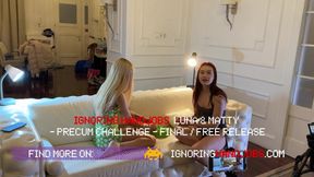 Two Girls 1 Guy Lots of Cumshots on Them with Precum Challange Handjob Contest