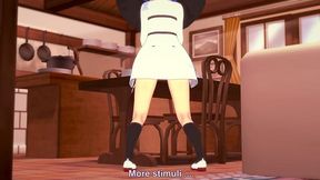 roxy rubbing on the corner of the table - mushoku tensei