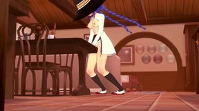 roxy rubbing on the corner of the table - mushoku tensei
