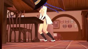 roxy rubbing on the corner of the table - mushoku tensei