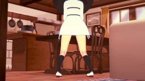 roxy rubbing on the corner of the table - mushoku tensei