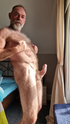 Hairy Muscle Dad Shows Uncut Dick