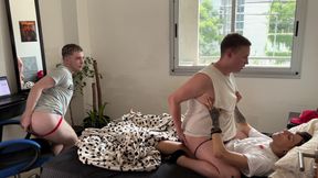 Tight Anal Riding on Huge Step-bro's Cock While Cuckold Spies on Us 4k Threesome
