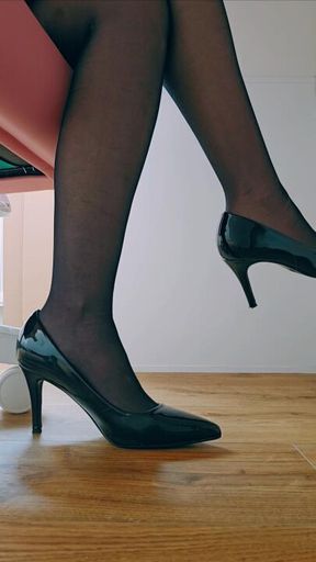 POV: Watch My Feet Ignore You Under Desk, In Nylon Tights and Leather High Heels