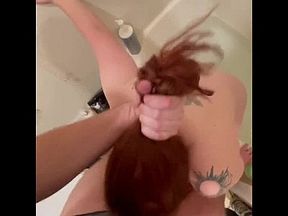 Red head Stepsister Deepthroats My BWC in Bathroom