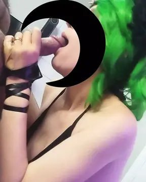 The best blowjob ever from green hair punk girl wearing devil horns &amp; fishnets.