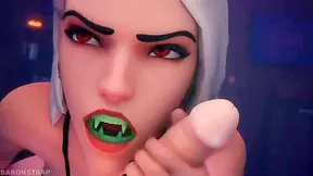 Ashe Seduces Tied-Up Mercy with Hot Oral Pleasure in steamy Hentai Fantasy
