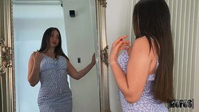 Grown up babe examines herself and plays with mommy's favorite dildo