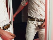 A handsome guy masturbates in front of a mirror. I finish loudly and fill the mirror with my sperm.