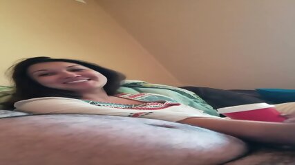 dumb bitch strokes dick