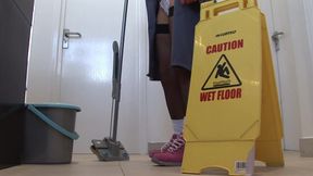 Slutty charwoman cleaning something else beside the floor