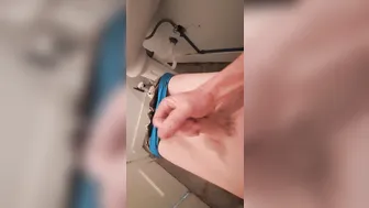 Mature American Daddy Strokes Uncut Cock in Bathroom Until Caught
