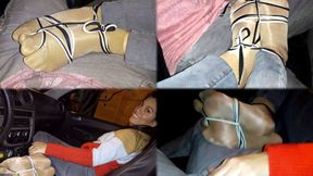 Shyni nylon socks, toe tied and footjob at car, Lunacious hot night!