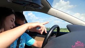 Babe gets deep throat and wild sex in the car