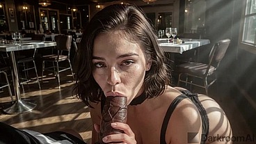 My stepmom got really turned on at the restaurant, so I helped her relieve her tension by fucking her in every hole [AI]