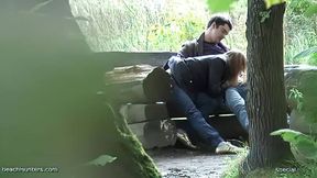 Russian redhead fucks her lover wildly at the forest (real voyeur)