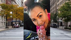 Public P-O-V blowjob in a car by horny & big titted Asian STEPMOM bitch