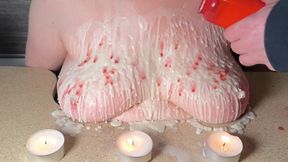 Breasts with hot candle wax and then beat