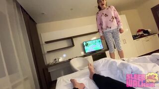 STEP DAUGHTER FUCKS STEPFATHER WHILE HE'S TALKING TO HIS EX-WIFE