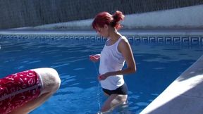 Sensual redhead picked up in the swimming pool and ass fucked