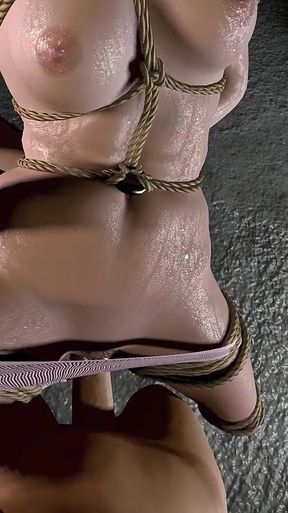 Shemale Fucks Girl Standing in Bondage Prison Sex