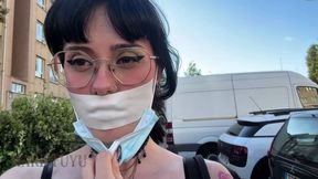 Hare Fuyu Takes a Walk While Wearing a Gag!!! - microfoam gag, surgical mask, gagtalk, muffled moans, bondage, self-bondage